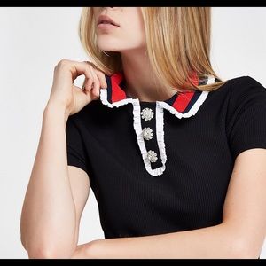 River Island collar Top with Diamond Buttons